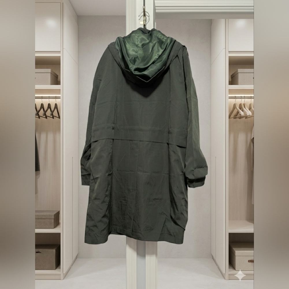 Mixxmix Olive Green Hooded Rain Jacket Trench L (EUC) - Picture 11 of 15